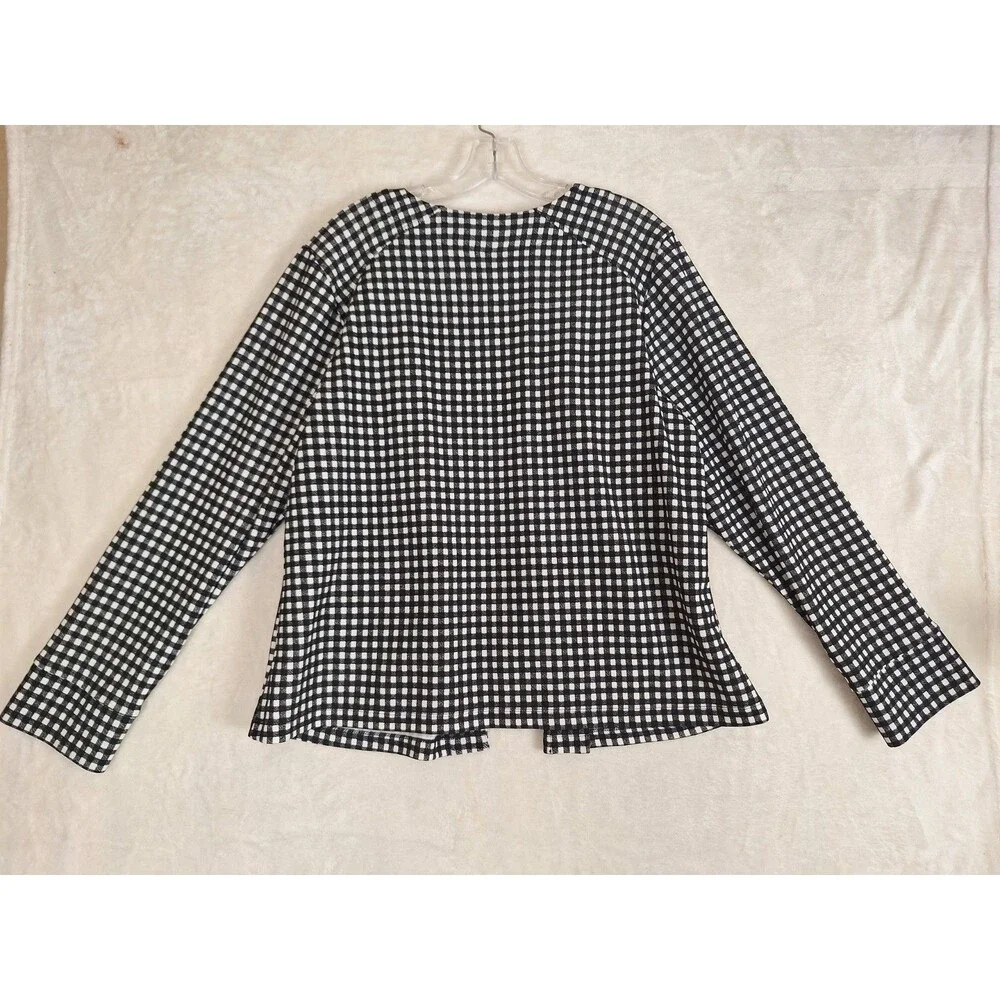Ophelia Roe Women's 1X Open Front Blazer Jacket Black White Plaid Check Pockets